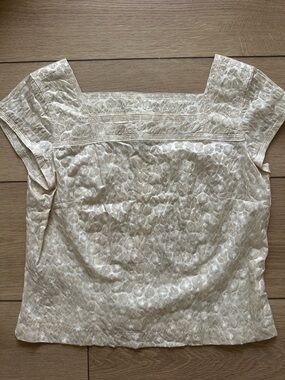 Talbots Cream Floral Detail Silk Short Sleeve Blouse